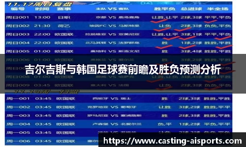 吉尔吉斯与韩国足球赛前瞻及胜负预测分析